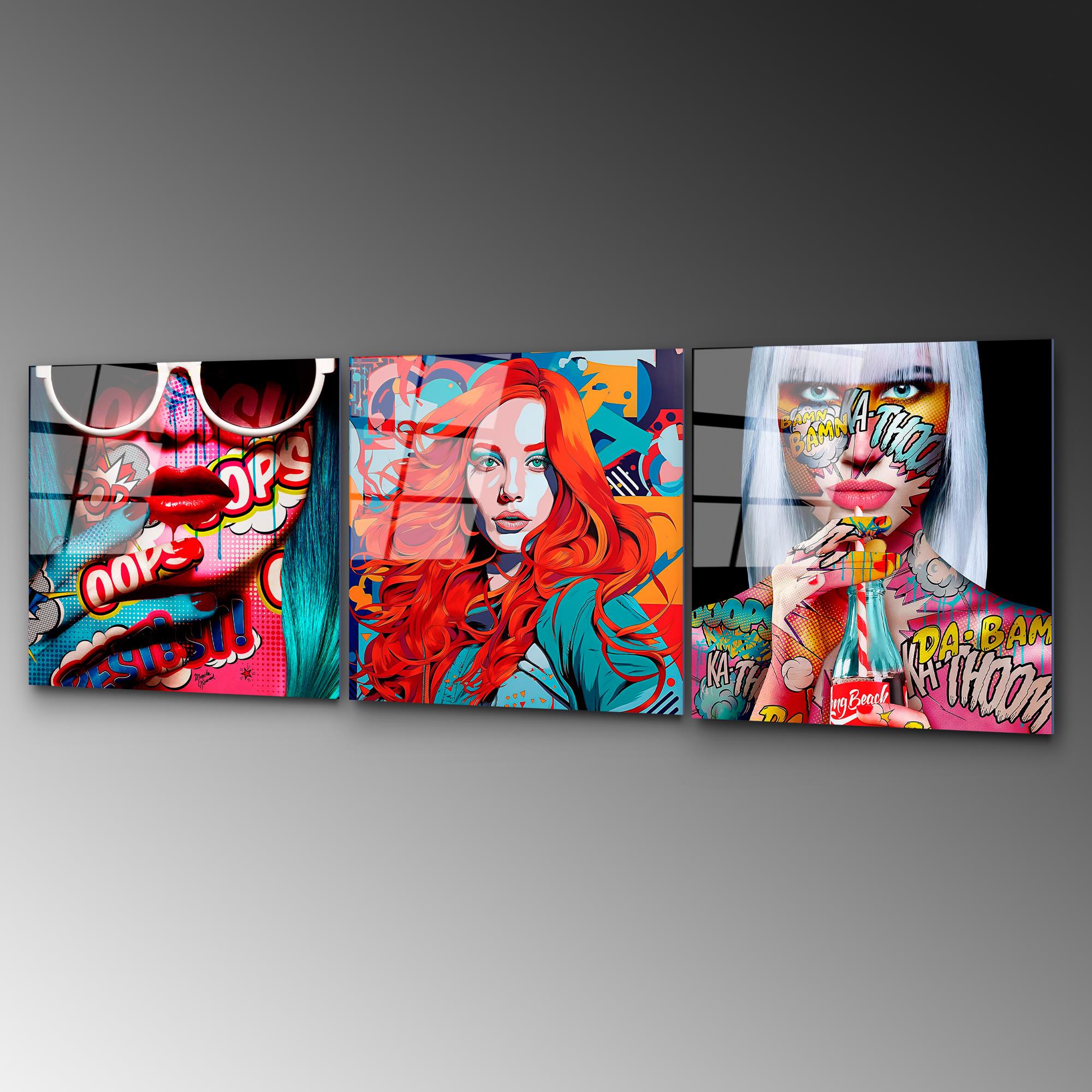 UV-858 Baskılı Cam 3'lü Set Duvar Tablosu | ByLamp