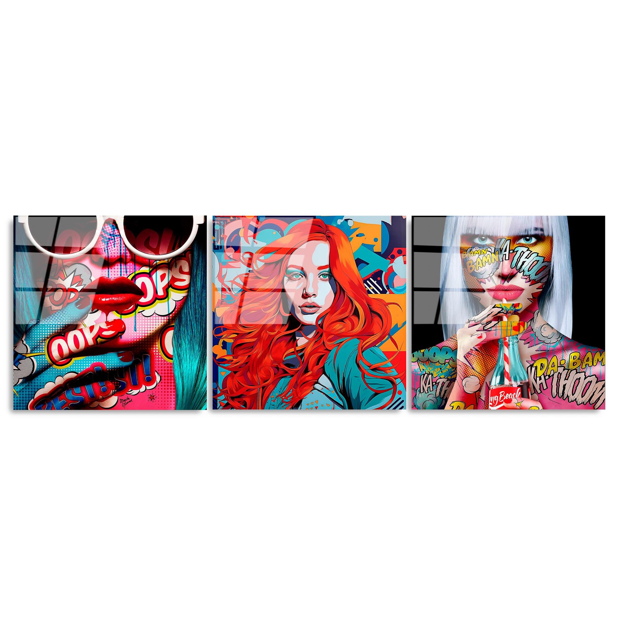 UV-858 Baskılı Cam 3'lü Set Duvar Tablosu | ByLamp