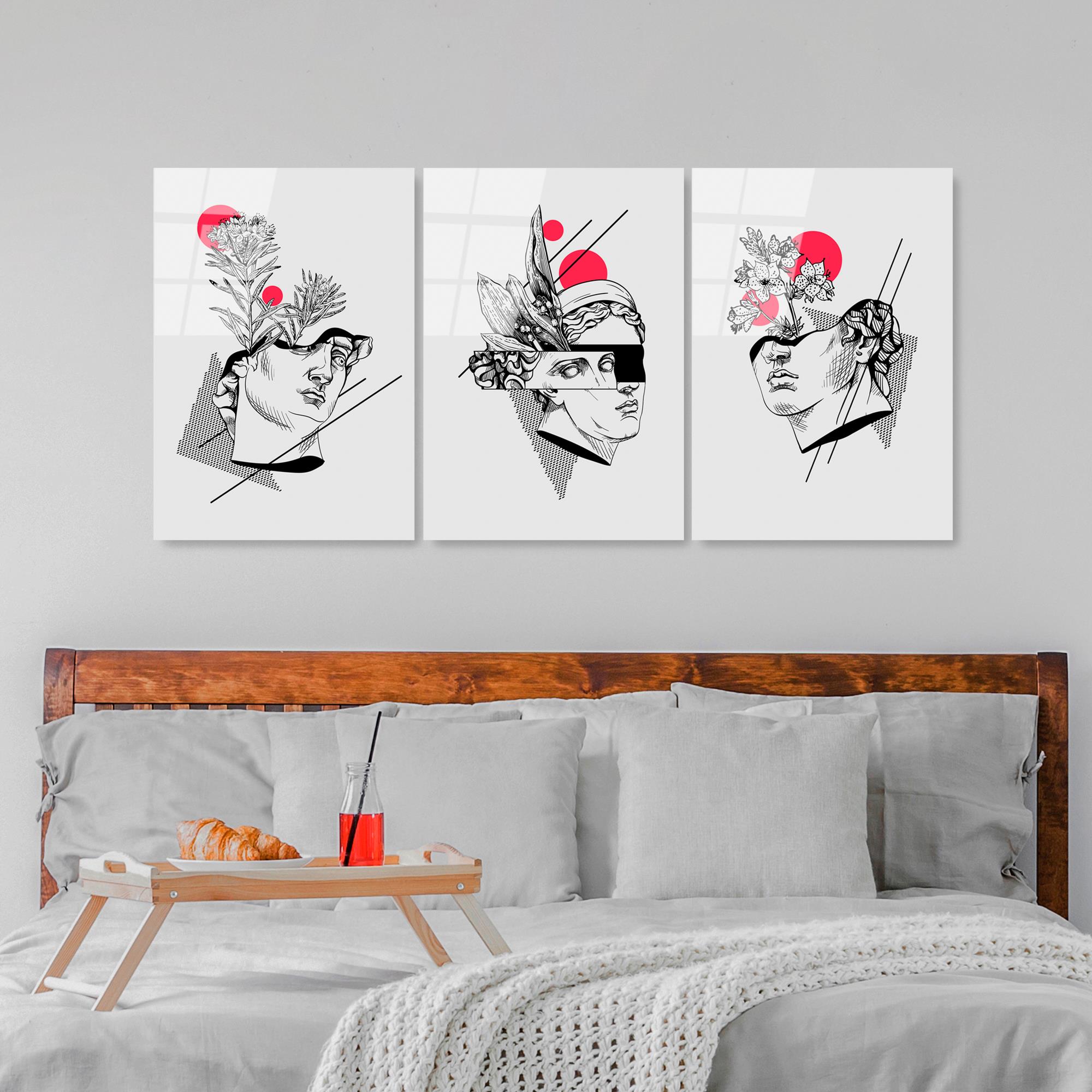 UV-876 Baskılı Cam 3'lü Set Duvar Tablosu | ByLamp