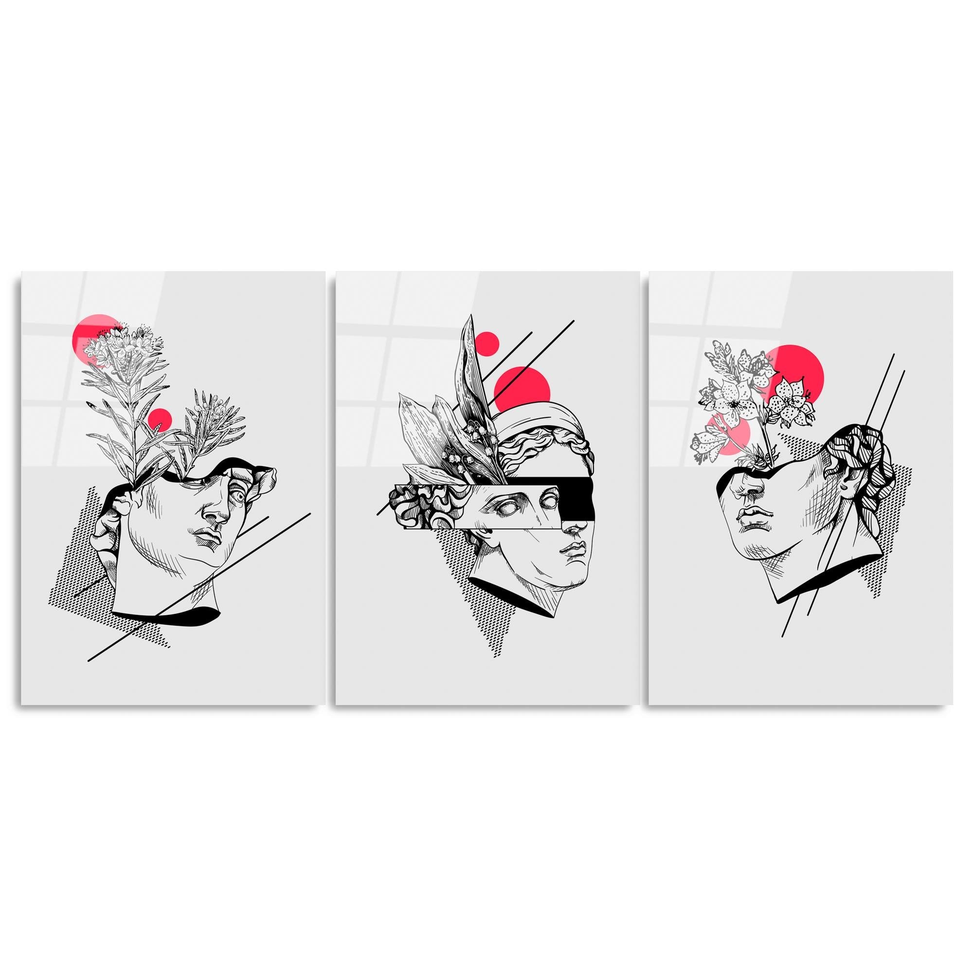 UV-876 Baskılı Cam 3'lü Set Duvar Tablosu | ByLamp