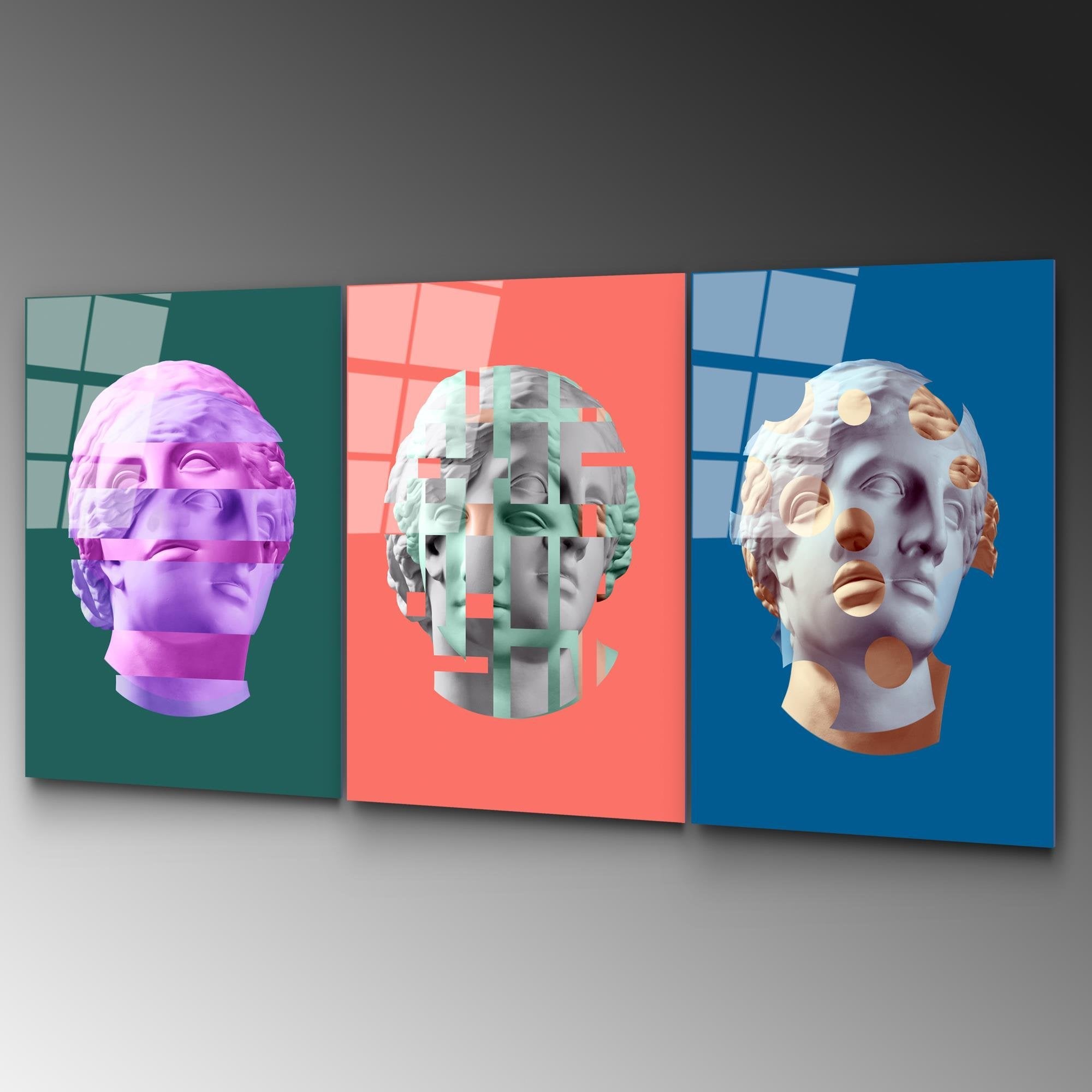 UV-878 Baskılı Cam 3'lü Set Duvar Tablosu | ByLamp