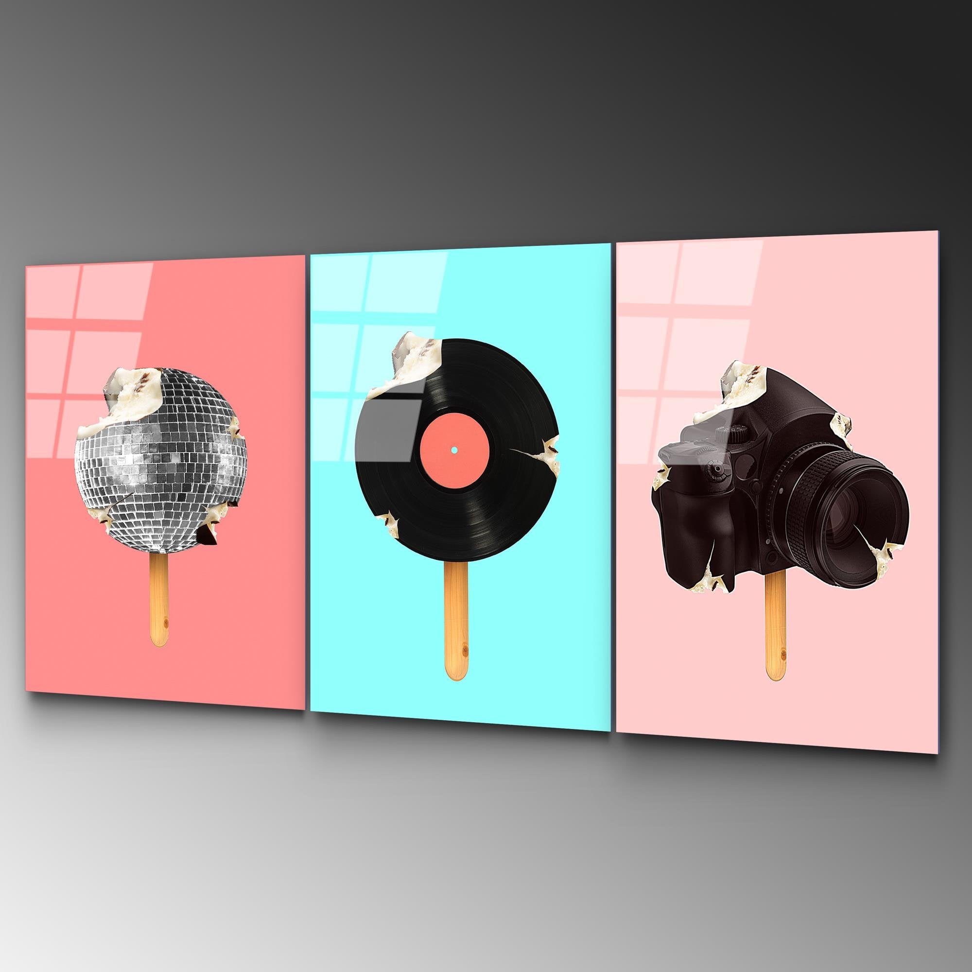 UV-880 Baskılı Cam 3'lü Set Duvar Tablosu | ByLamp