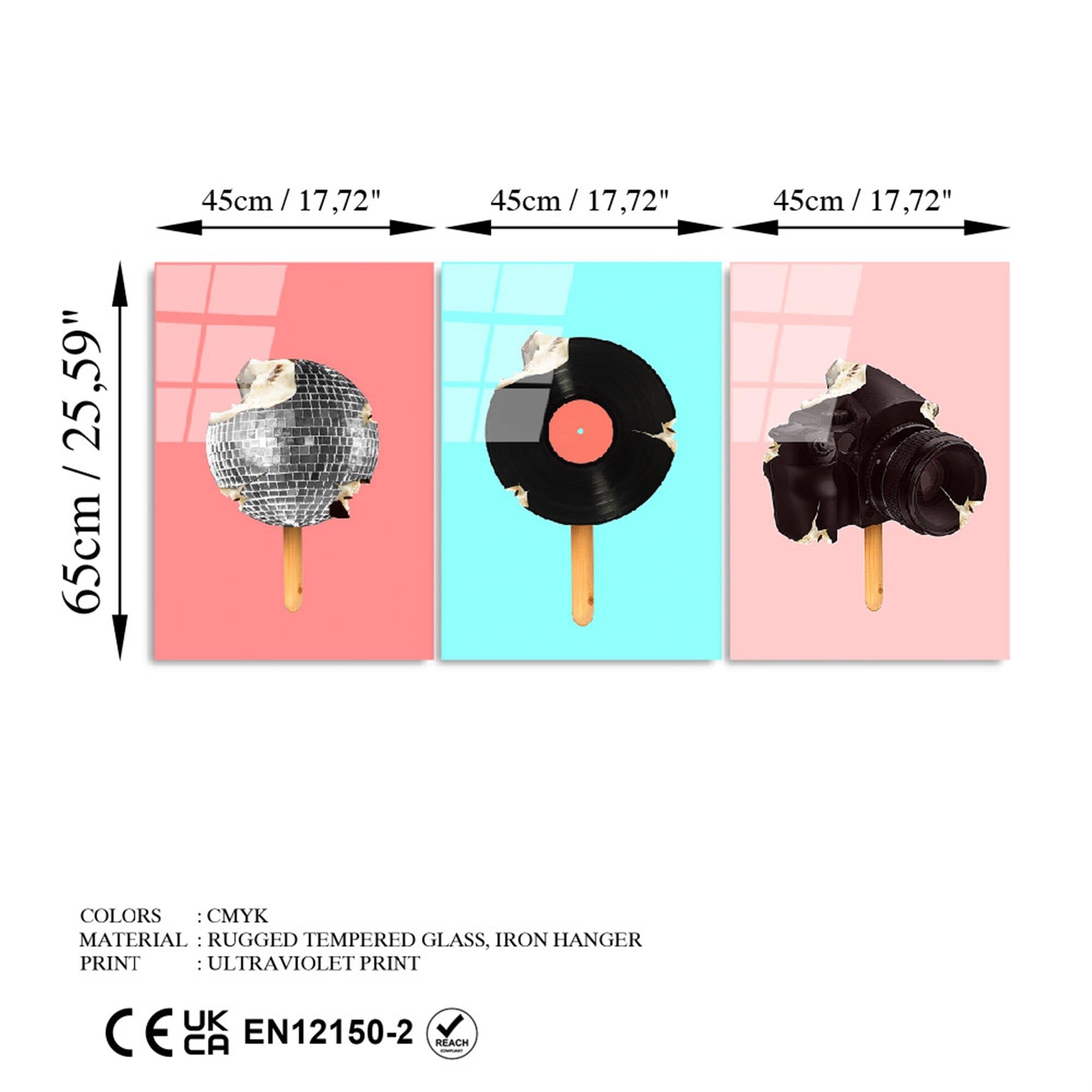 UV-880 Baskılı Cam 3'lü Set Duvar Tablosu | ByLamp