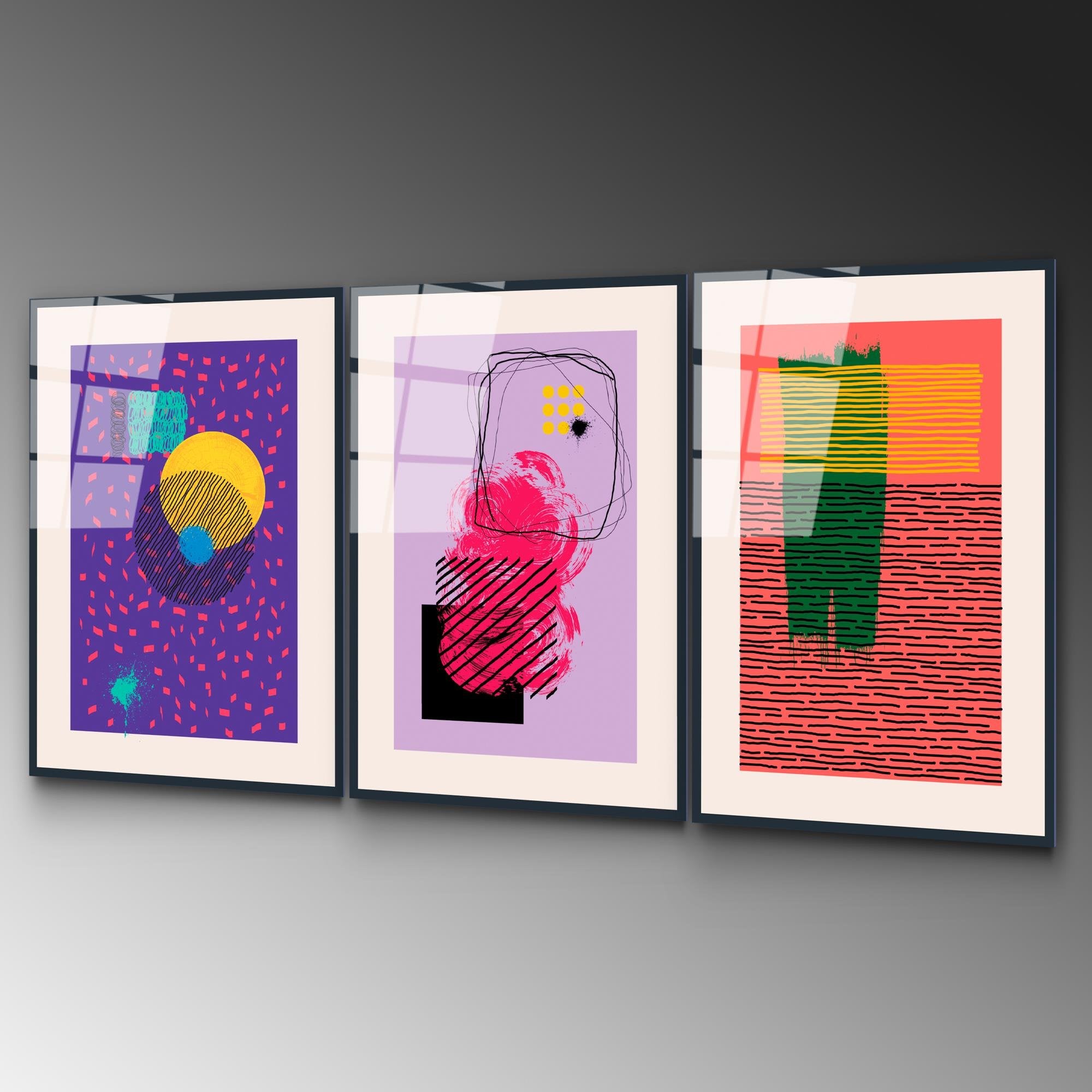 UV-940 Baskılı Cam 3'lü Set Duvar Tablosu | ByLamp