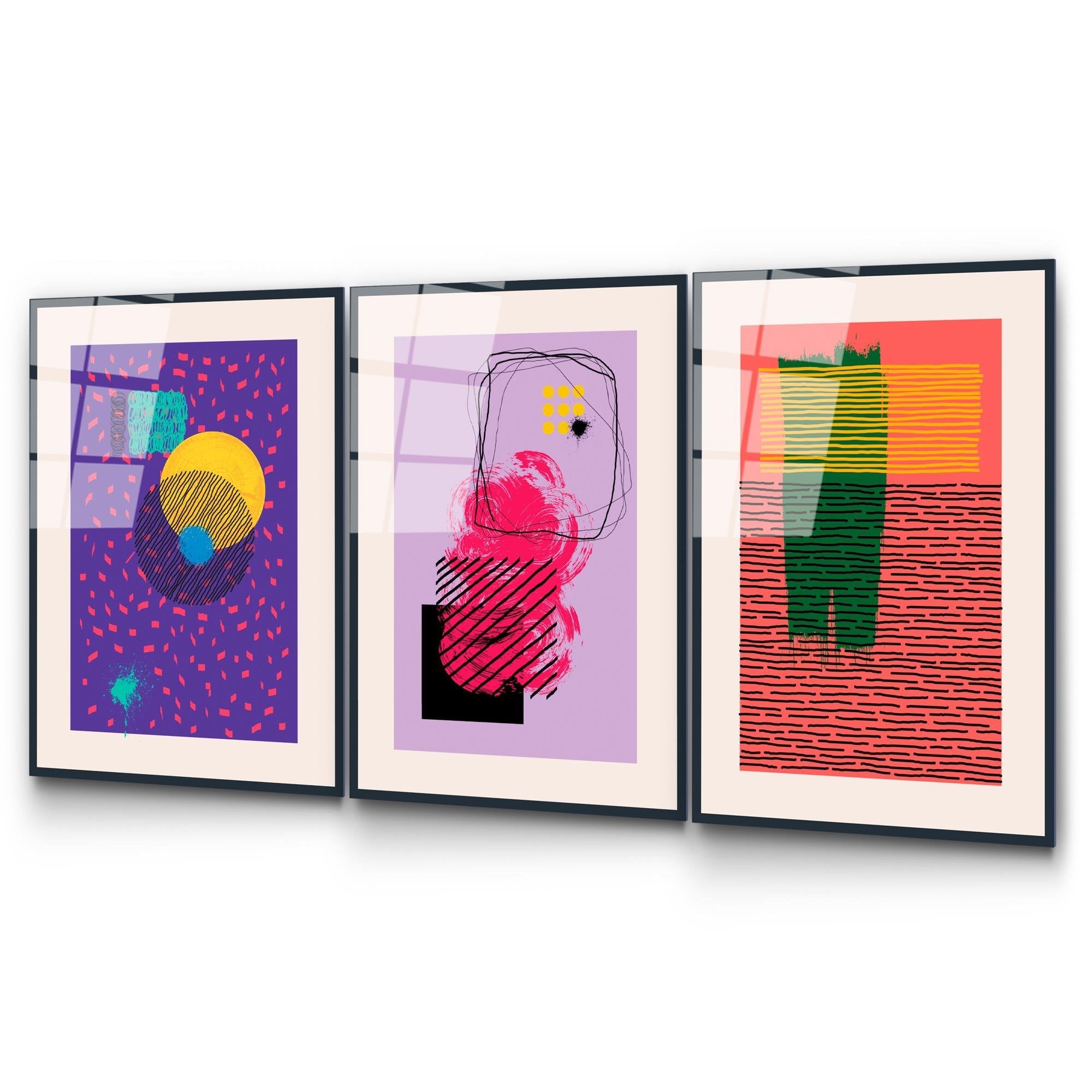 UV-940 Baskılı Cam 3'lü Set Duvar Tablosu | ByLamp