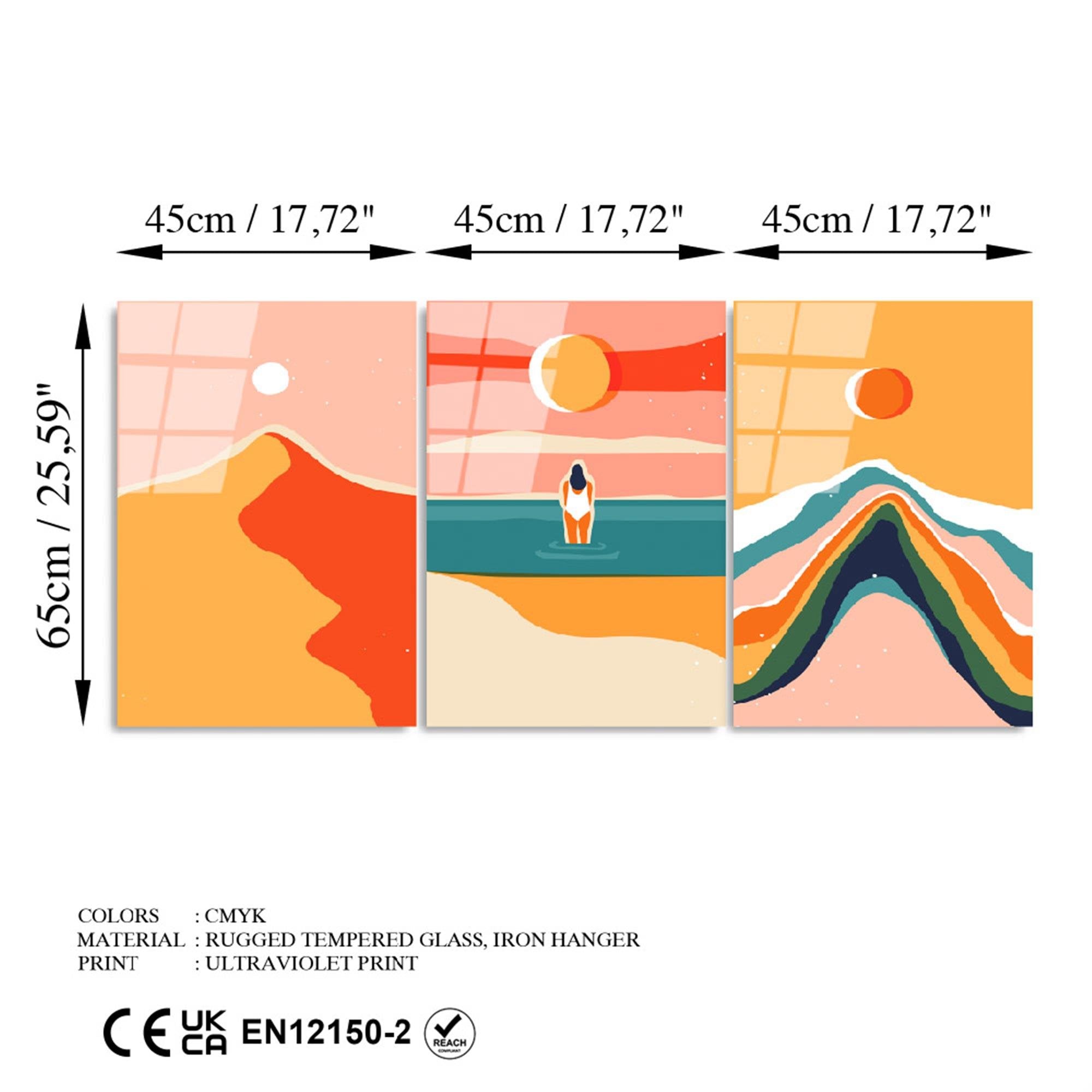 UV-944 Baskılı Cam 3'lü Set Duvar Tablosu | ByLamp