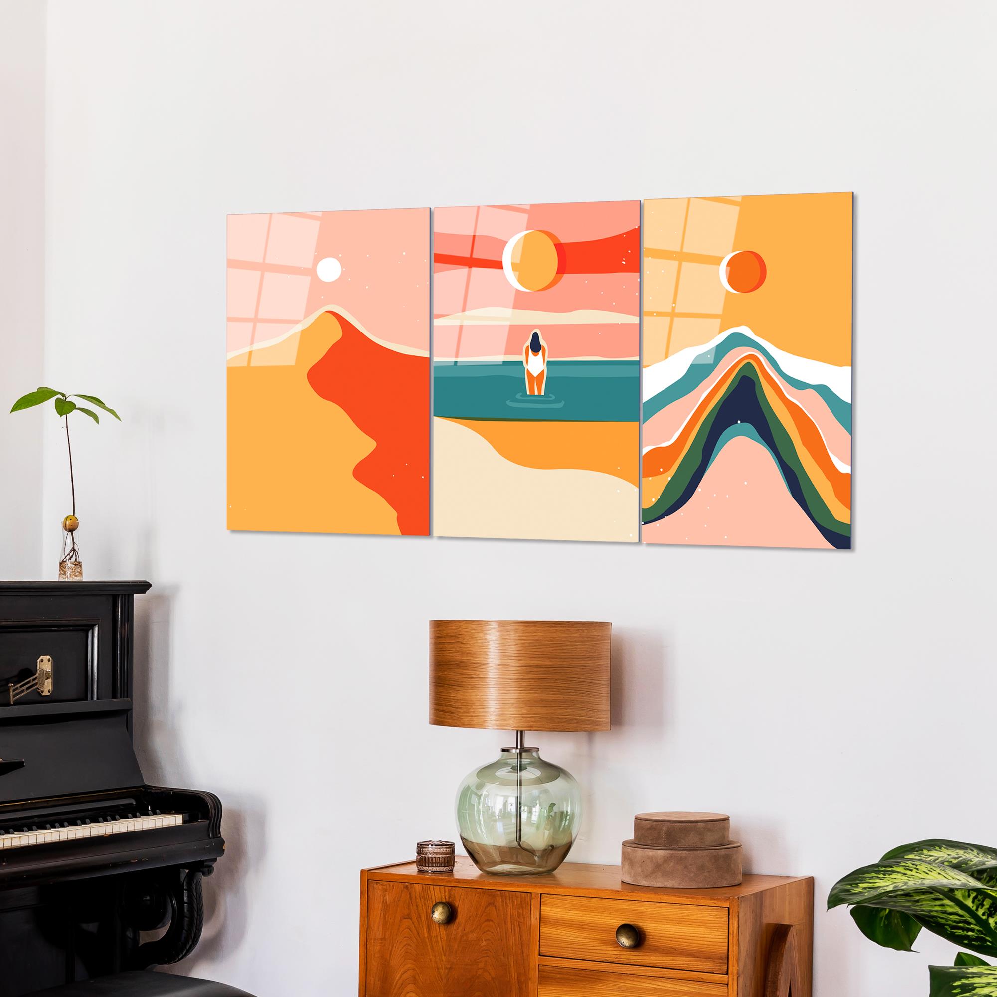 UV-944 Baskılı Cam 3'lü Set Duvar Tablosu | ByLamp