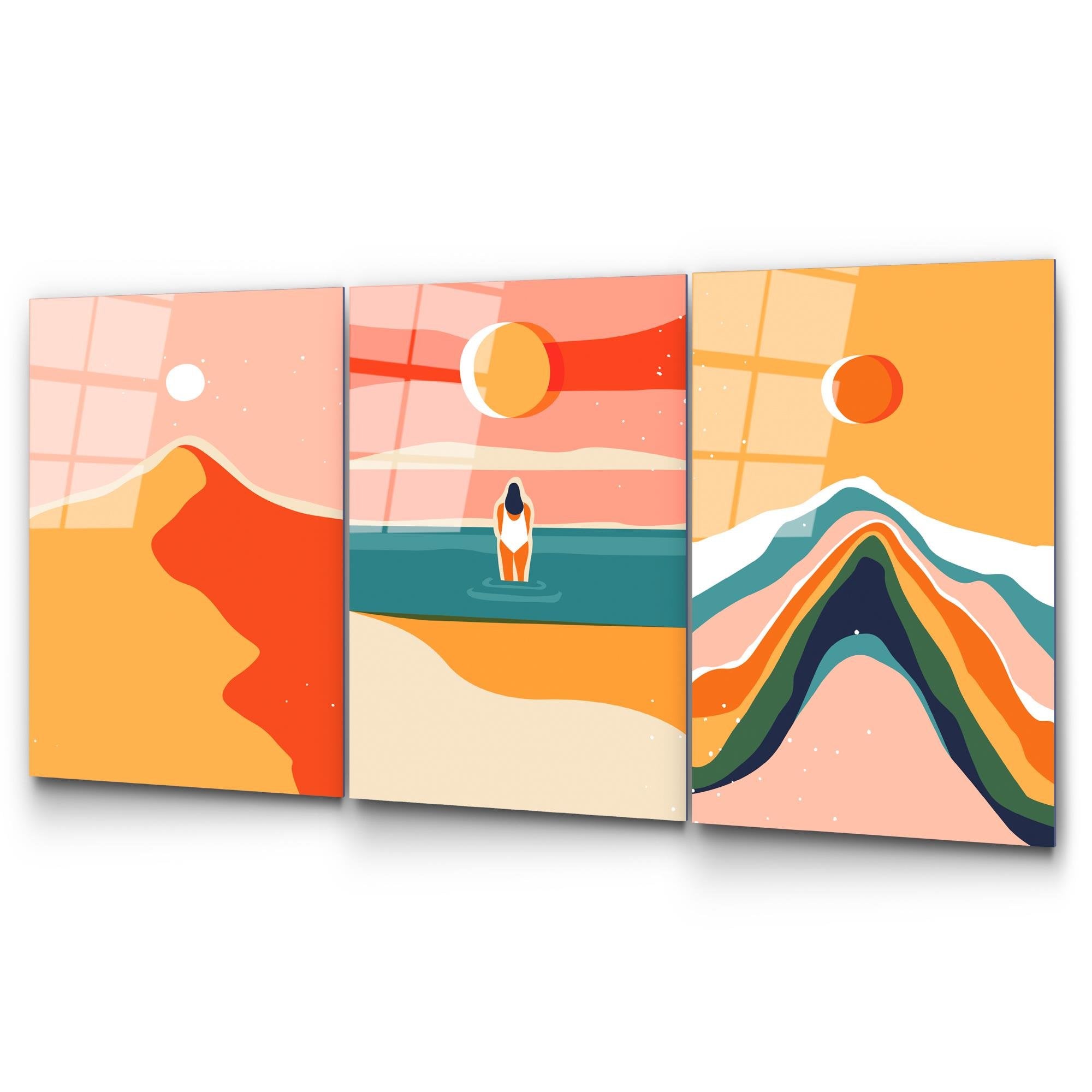 UV-944 Baskılı Cam 3'lü Set Duvar Tablosu | ByLamp