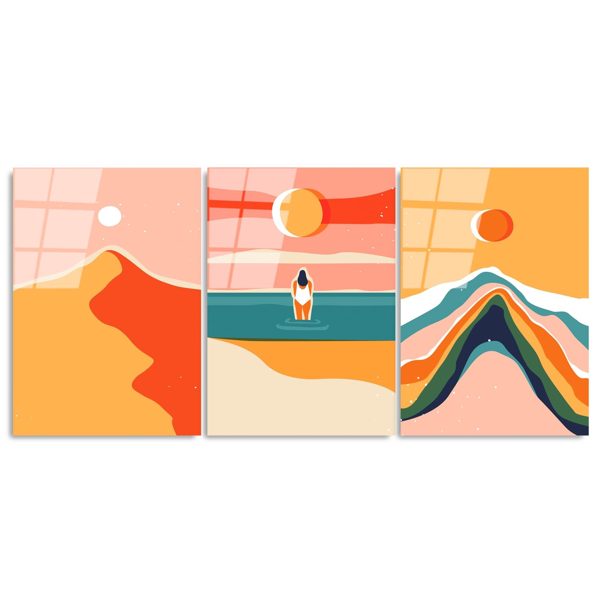 UV-944 Baskılı Cam 3'lü Set Duvar Tablosu | ByLamp