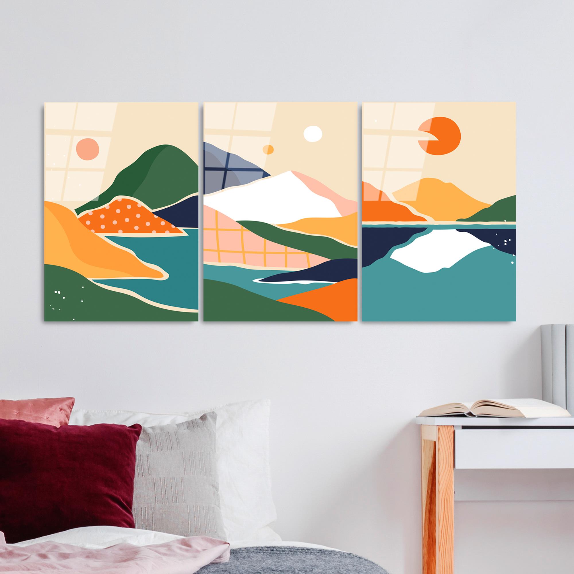 UV-945 Baskılı Cam 3'lü Set Duvar Tablosu | ByLamp