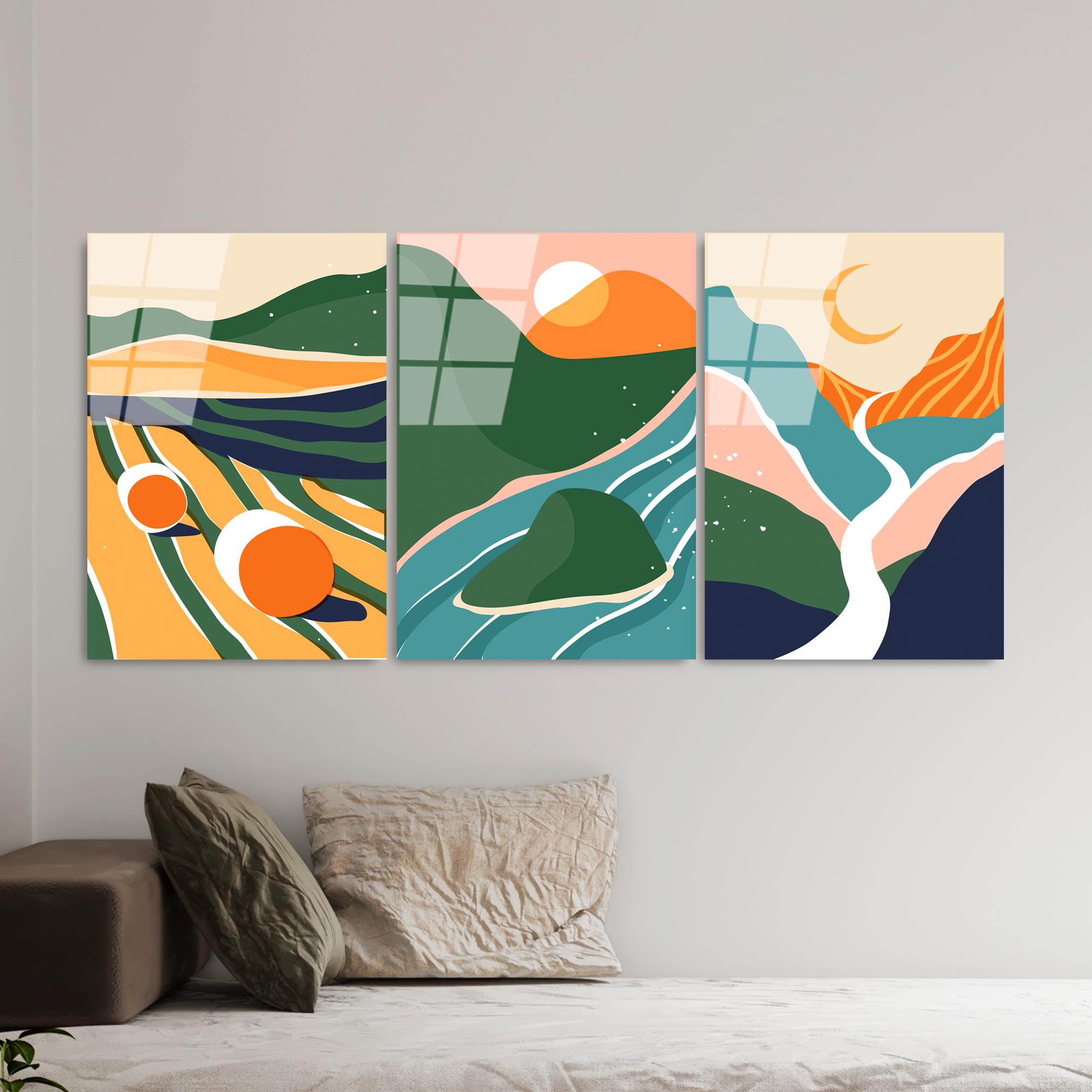 UV-946 Baskılı Cam 3'lü Set Duvar Tablosu | ByLamp