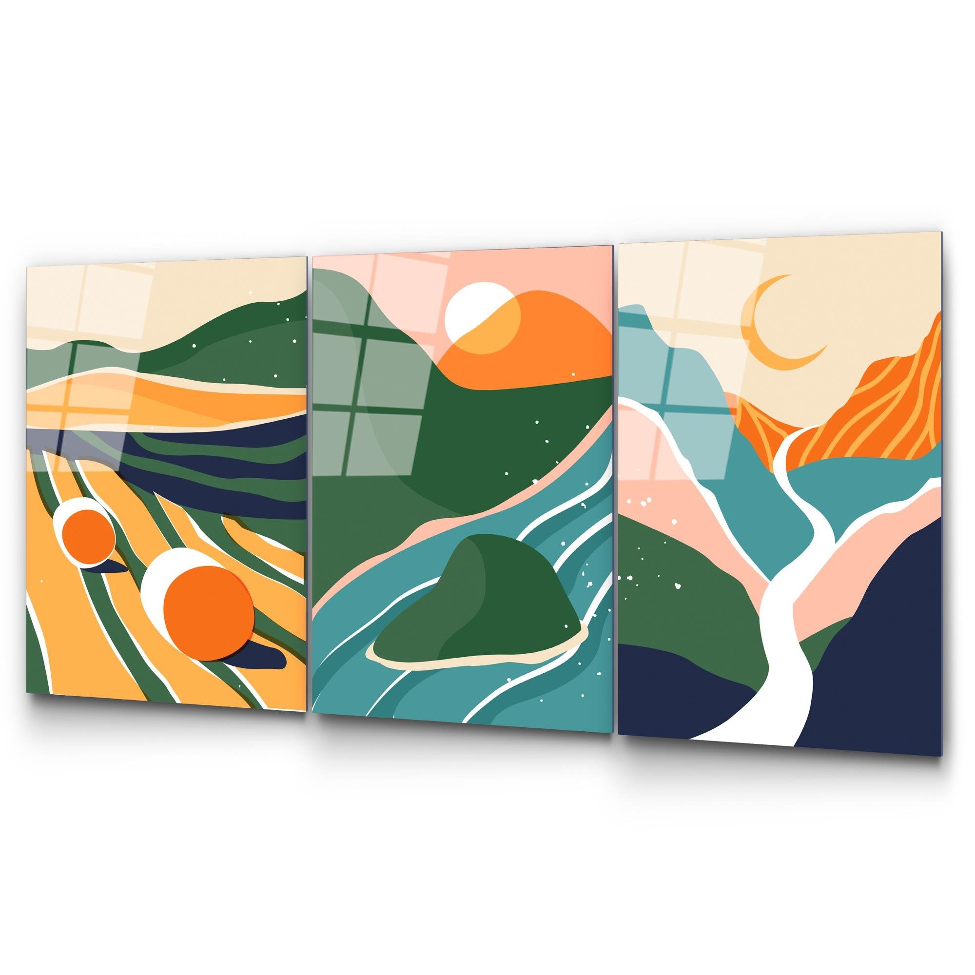 UV-946 Baskılı Cam 3'lü Set Duvar Tablosu | ByLamp