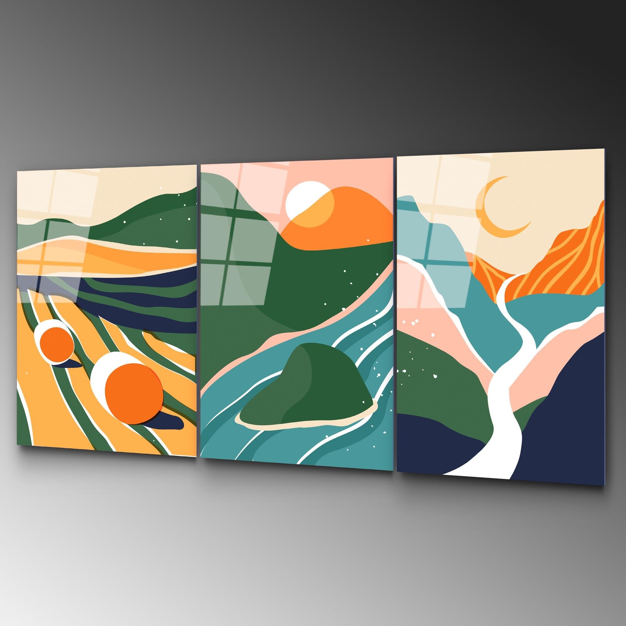 UV-946 Baskılı Cam 3'lü Set Duvar Tablosu | ByLamp