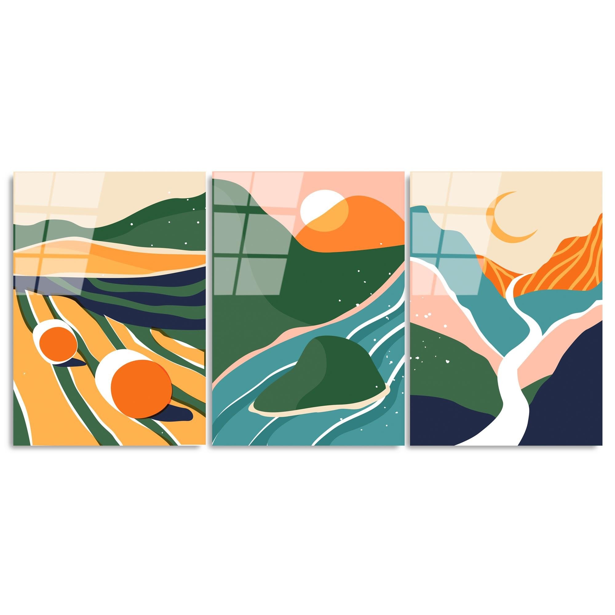 UV-946 Baskılı Cam 3'lü Set Duvar Tablosu | ByLamp