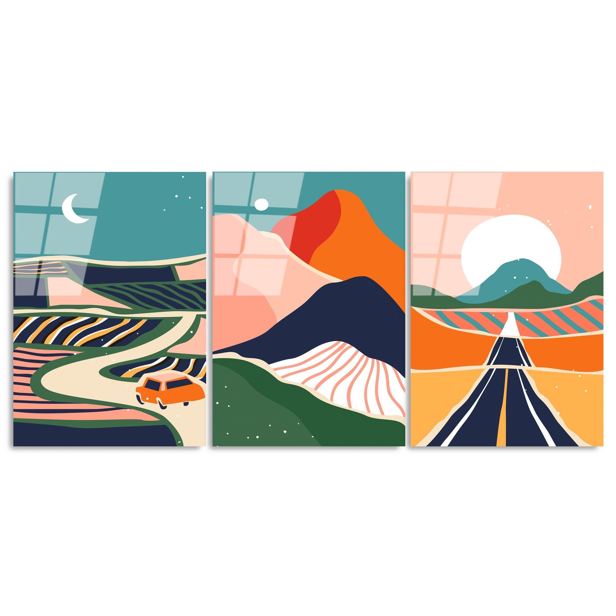 UV-947 Baskılı Cam 3'lü Set Duvar Tablosu | ByLamp