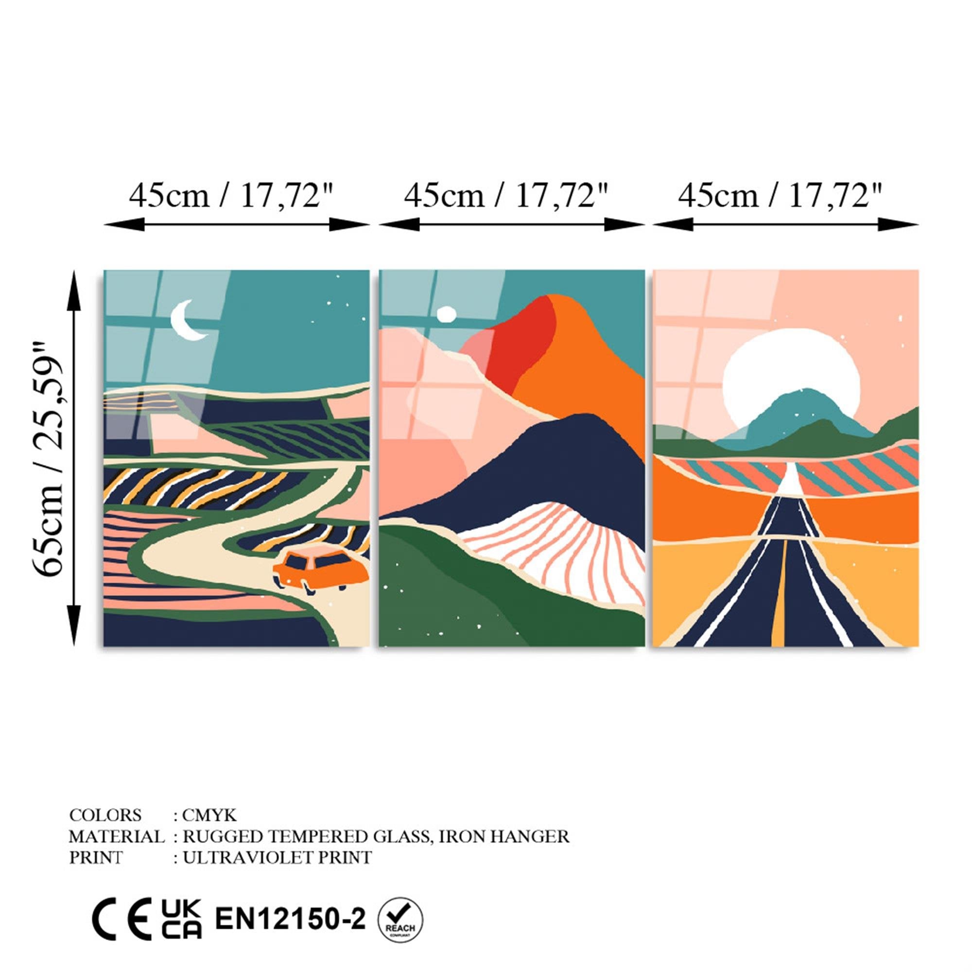 UV-947 Baskılı Cam 3'lü Set Duvar Tablosu | ByLamp
