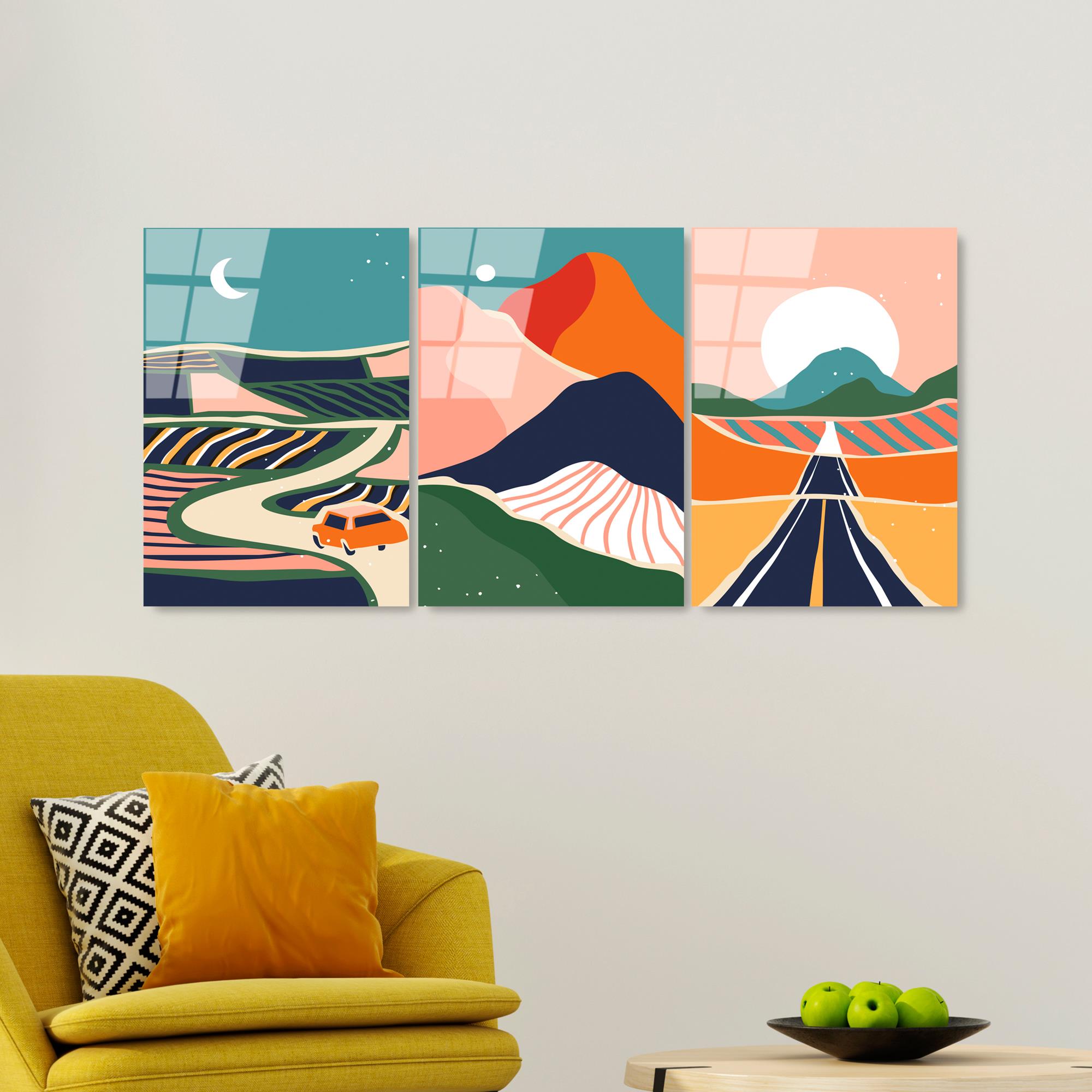 UV-947 Baskılı Cam 3'lü Set Duvar Tablosu | ByLamp