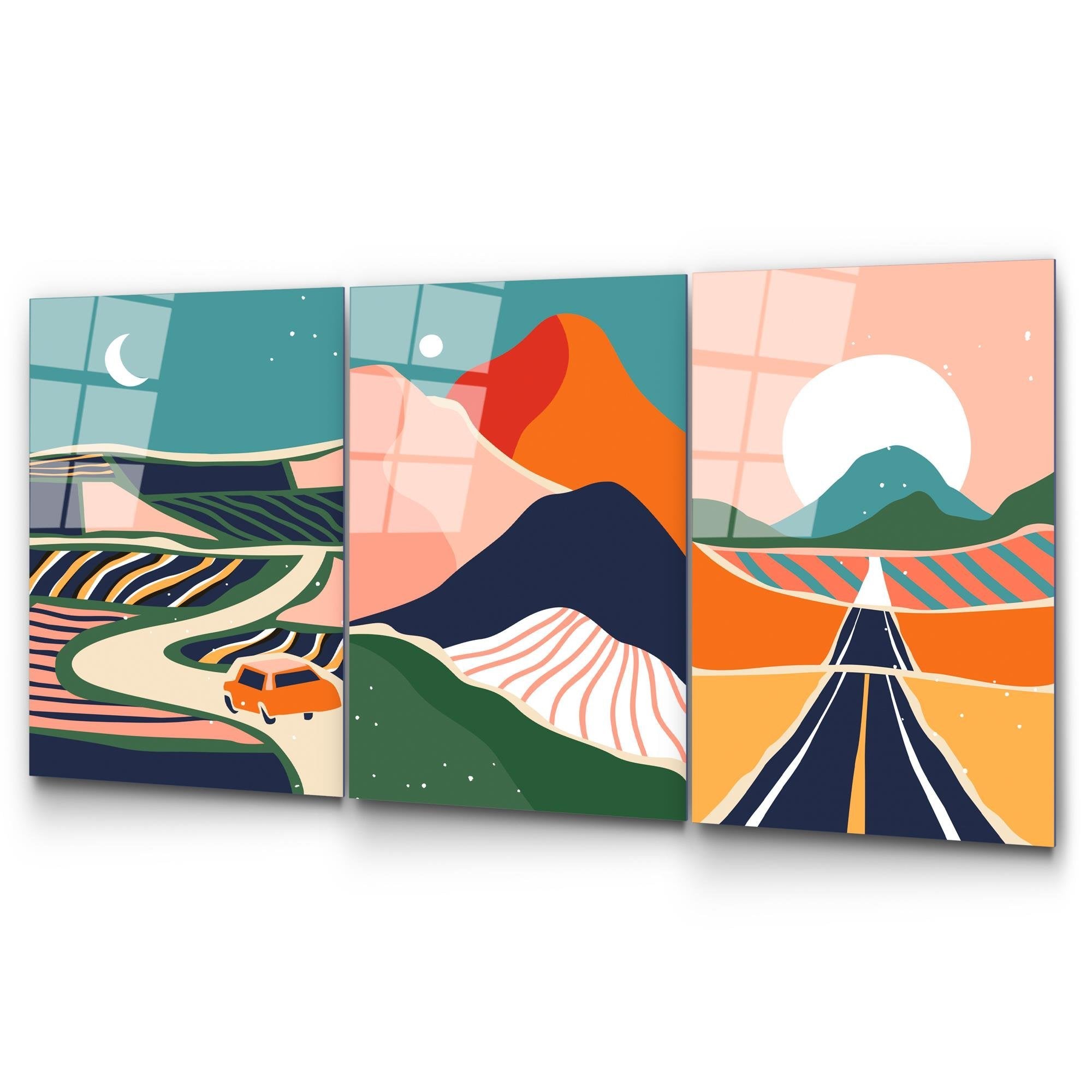 UV-947 Baskılı Cam 3'lü Set Duvar Tablosu | ByLamp