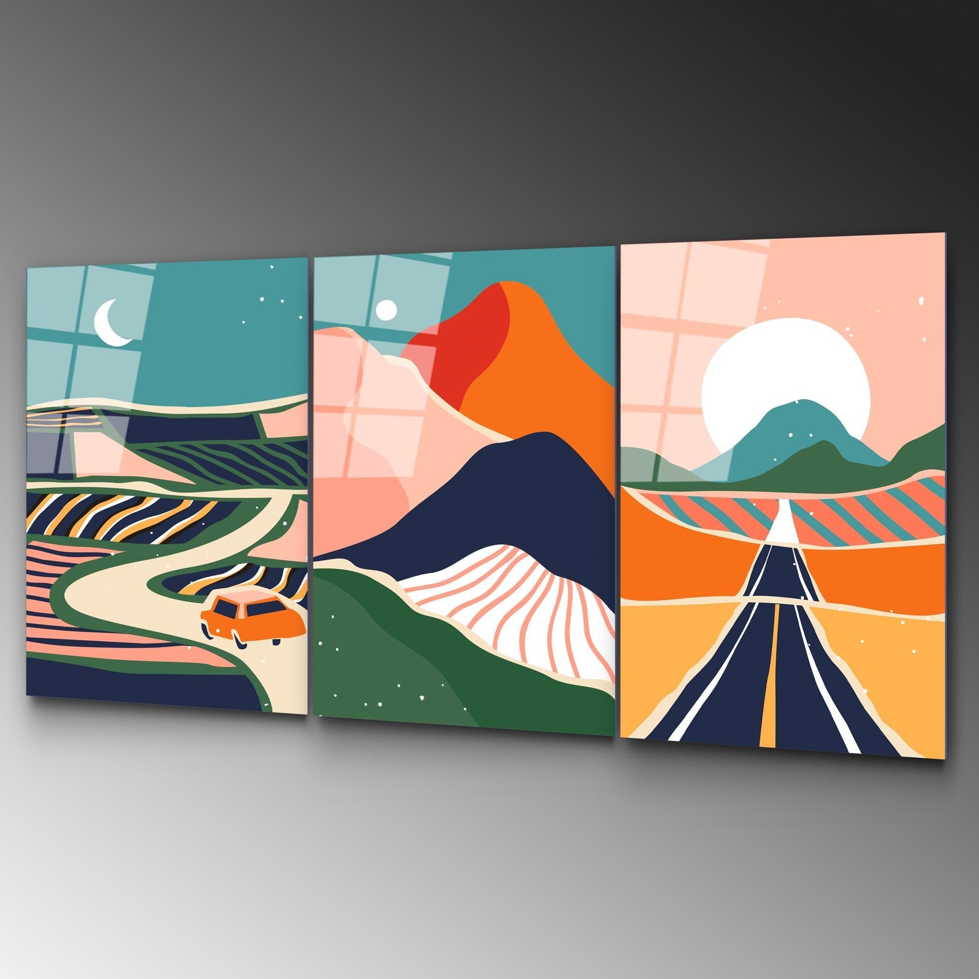 UV-947 Baskılı Cam 3'lü Set Duvar Tablosu | ByLamp