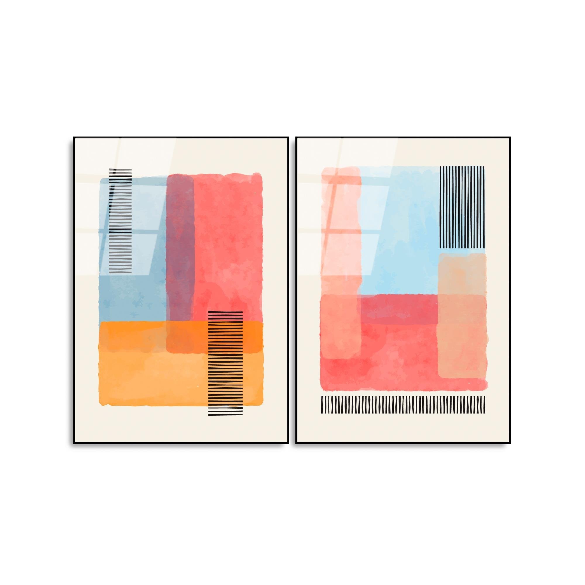 UV-949 Baskılı Cam 2'li Set Duvar Tablosu | ByLamp