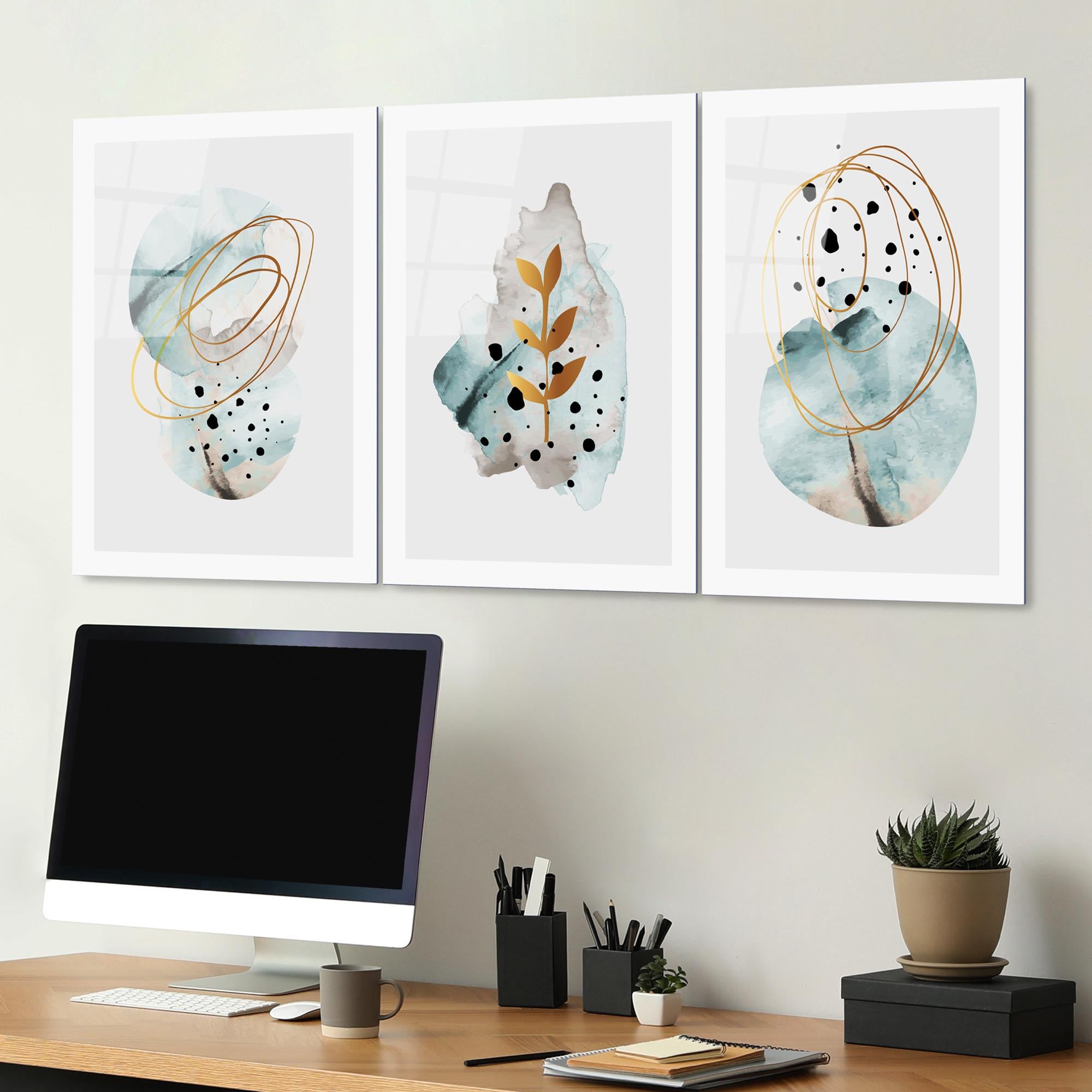 UV-970 Baskılı Cam 3'lü Set Duvar Tablosu | ByLamp