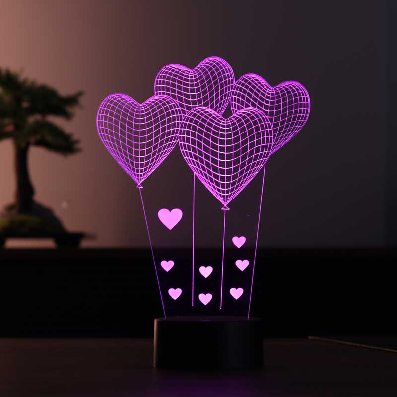 3D Small Heart Balloon Led Night Light