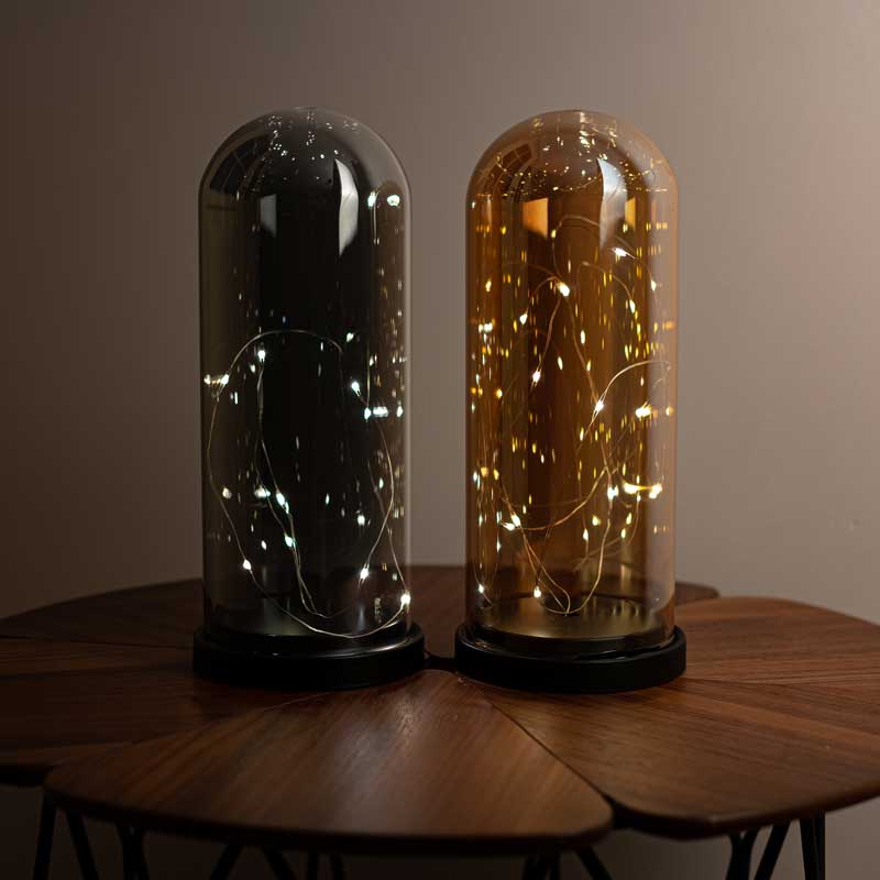 Decorative illuminated smoked glass color fanus lamp