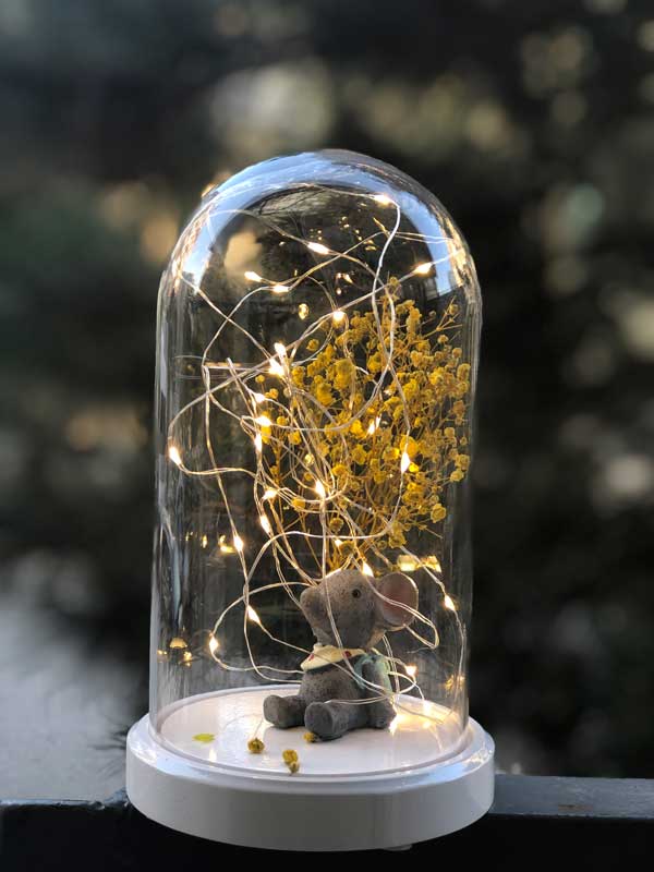 Illuminated Glass Fanus Bag Elephant Figured Table Lamp