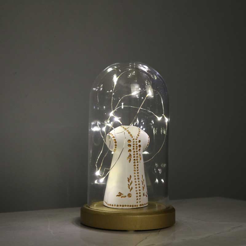 Illuminated Glass Fanus Gold Kaftan Figure Lamp