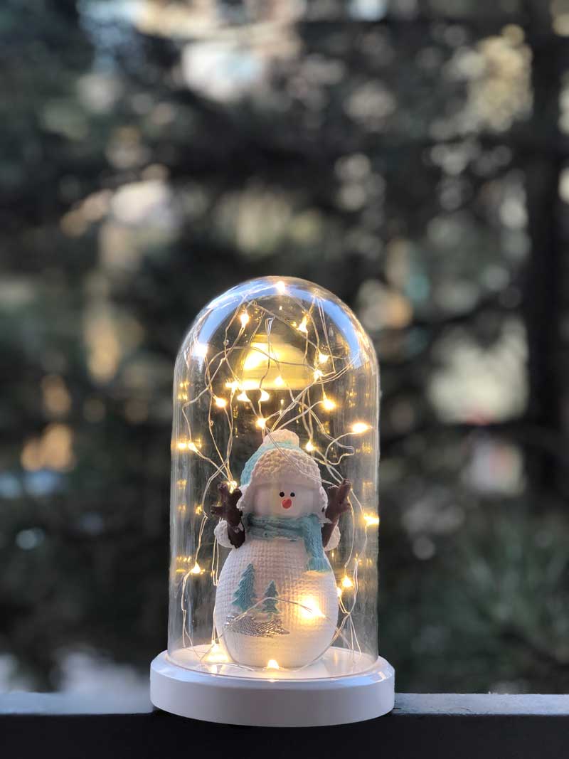 Illuminated Glass Fanus Snowman Figure Lamp