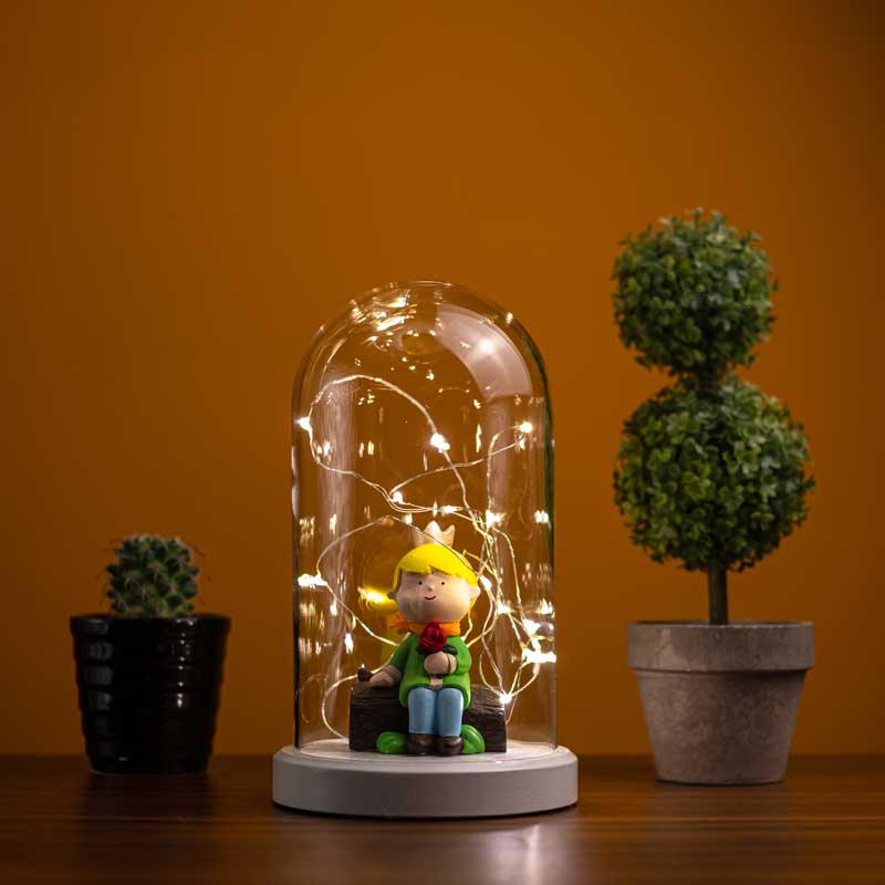 Illuminated Glass Fanus Little Prince Figure Lamp
