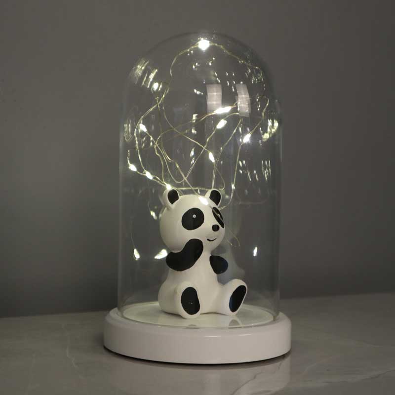 Illuminated Glass Fanus Panda Figured LED Table Lamp