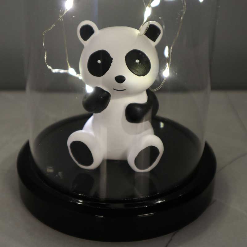 Illuminated Glass Fanus Panda Figured LED Table Lamp