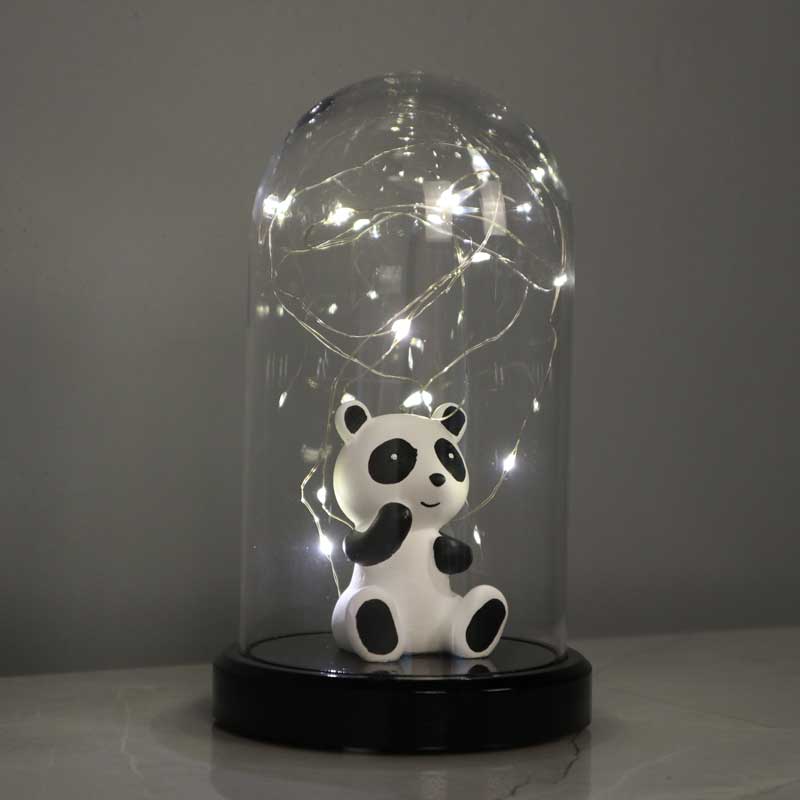Illuminated Glass Fanus Panda Figured LED Table Lamp