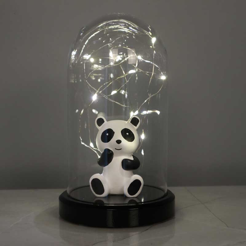 Illuminated Glass Fanus Panda Figured LED Table Lamp