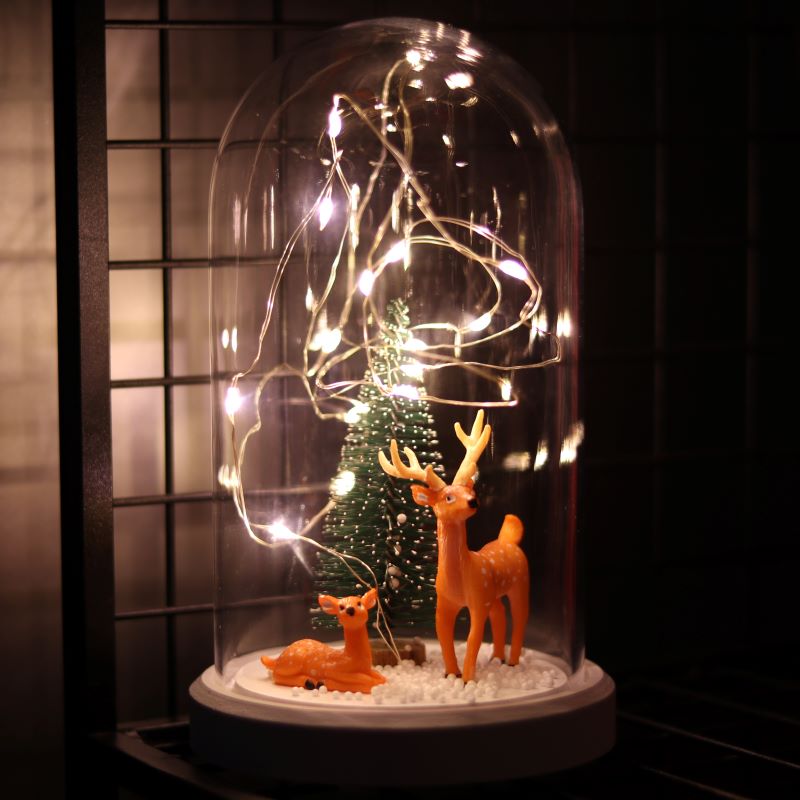 Illuminated Glass Fanus Teddy Bear and Flower Figured Lamp