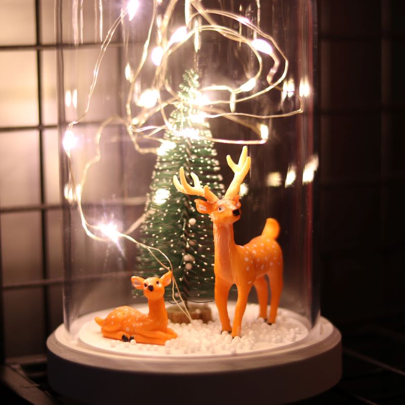 Illuminated Glass Fanus Teddy Bear and Flower Figured Lamp