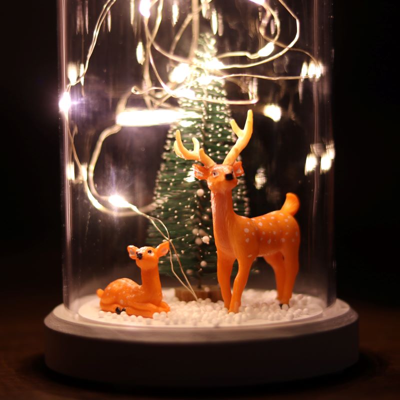 Illuminated Glass Fanus Teddy Bear and Flower Figured Lamp