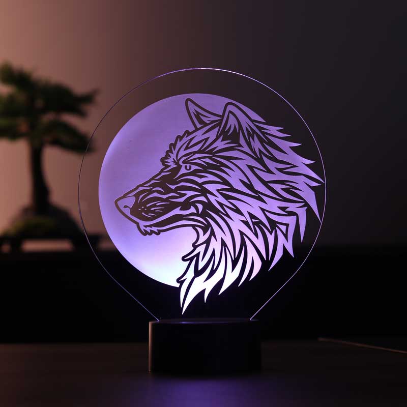 Wolf and full moon lamp