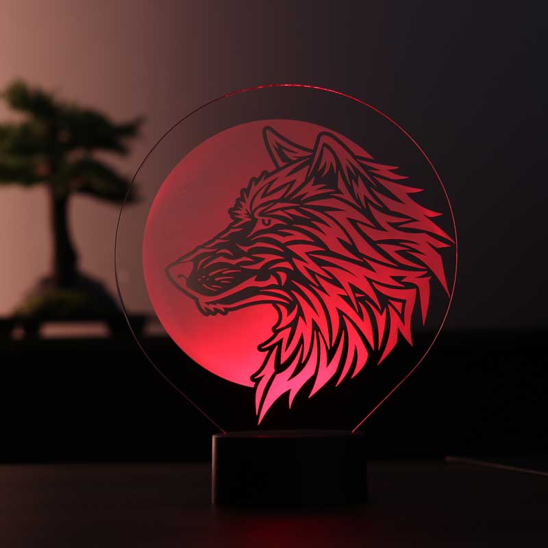 Wolf and full moon lamp