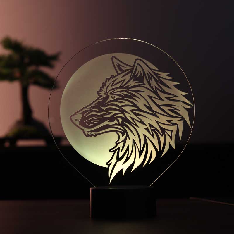 Wolf and full moon lamp