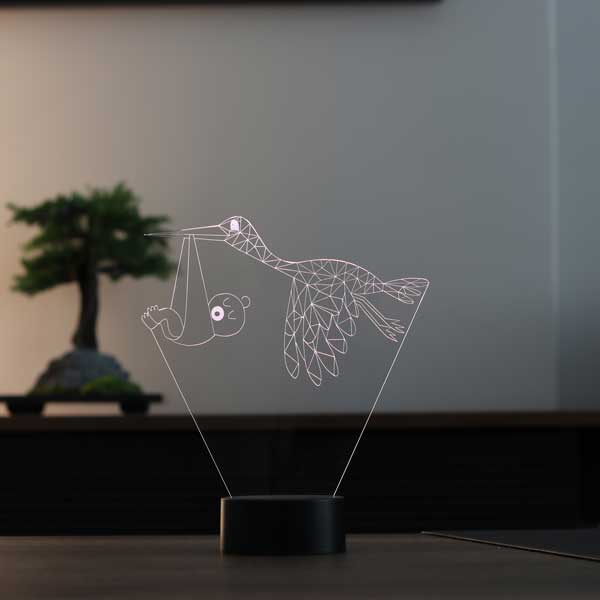 Leylek ve Bebek Figürlü Dekoratif Hediye Led Masa Lambası | BYLAMP