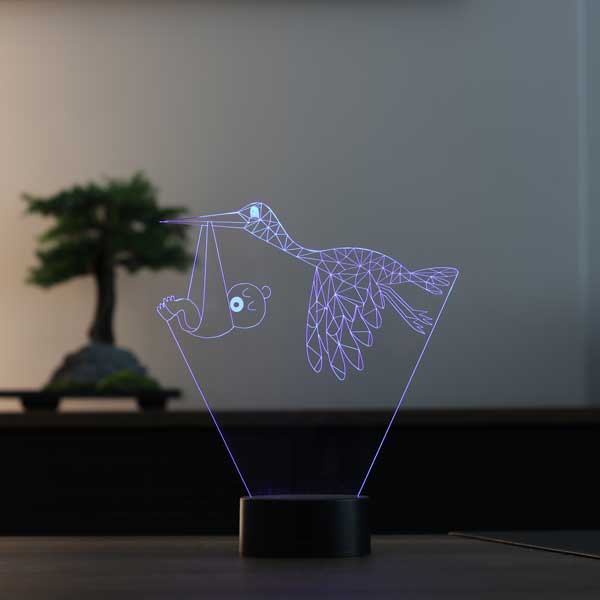 Leylek ve Bebek Figürlü Dekoratif Hediye Led Masa Lambası | BYLAMP
