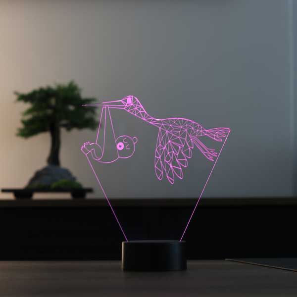 Leylek ve Bebek Figürlü Dekoratif Hediye Led Masa Lambası | BYLAMP