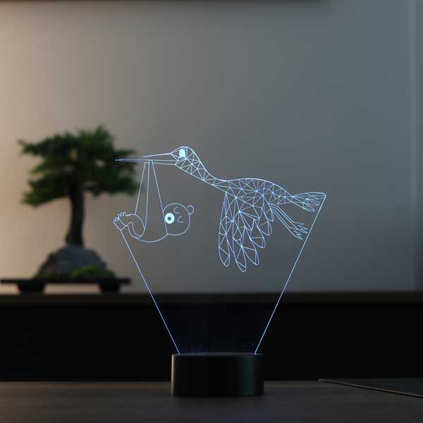 Leylek ve Bebek Figürlü Dekoratif Hediye Led Masa Lambası | BYLAMP