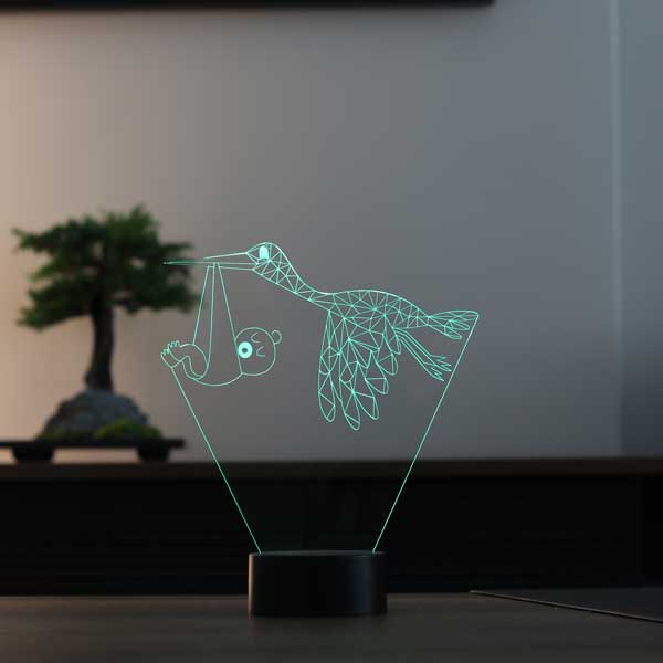 Leylek ve Bebek Figürlü Dekoratif Hediye Led Masa Lambası | BYLAMP