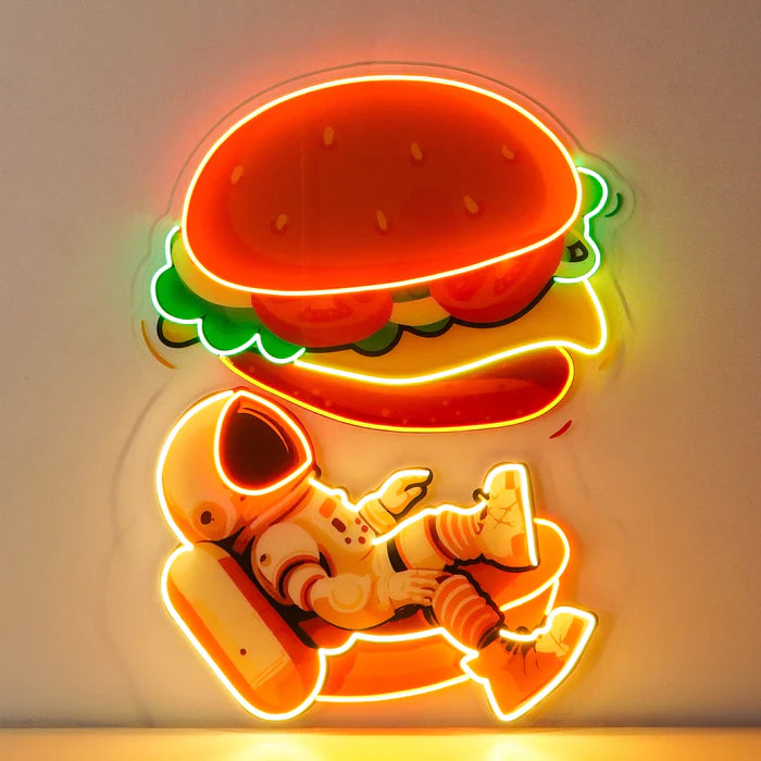 Astronot Ve Hamburger Neon Lamba | ByLamp