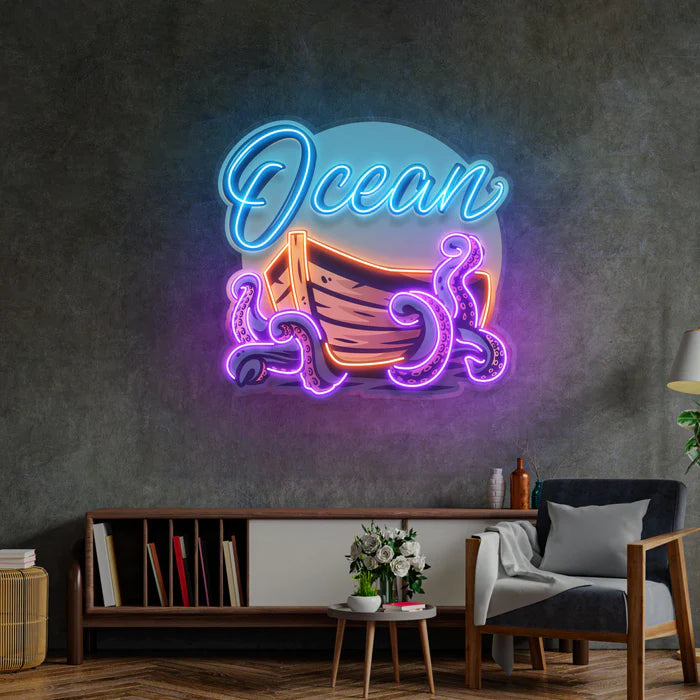 Ocean Tekne Ve Ahtapot Neon Lamba | ByLamp