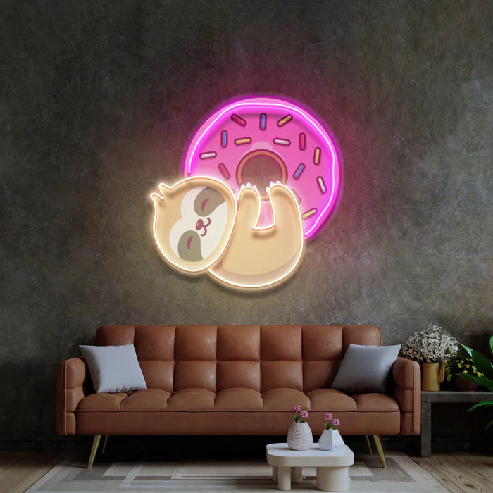 Tembel Hayvan Ve Donut Neon Lamba | ByLamp