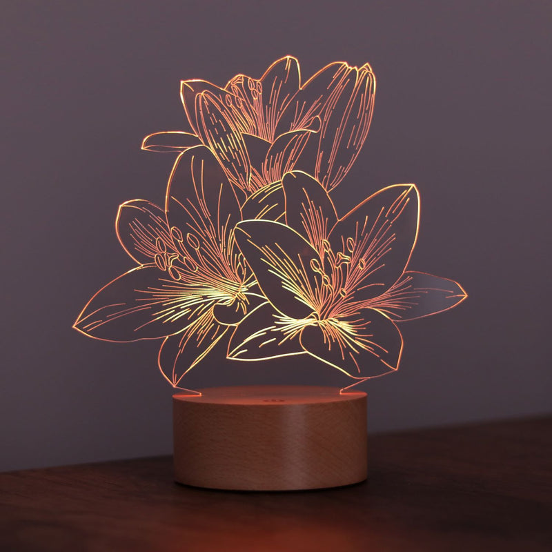 Lámpara led de flor de lirio 3D
